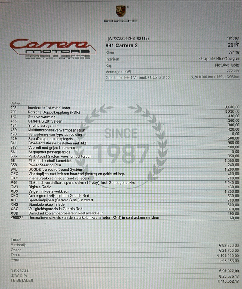 Porsche 911 Carrera 2 3.0 Turbo Coup&eacute; PDK I 1st Owner